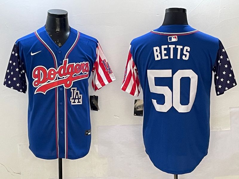 Men Los Angeles Dodgers #50 Betts Blue a generation of national flags Joint name 2025 Nike MLB Jersey style 1->los angeles dodgers->MLB Jersey